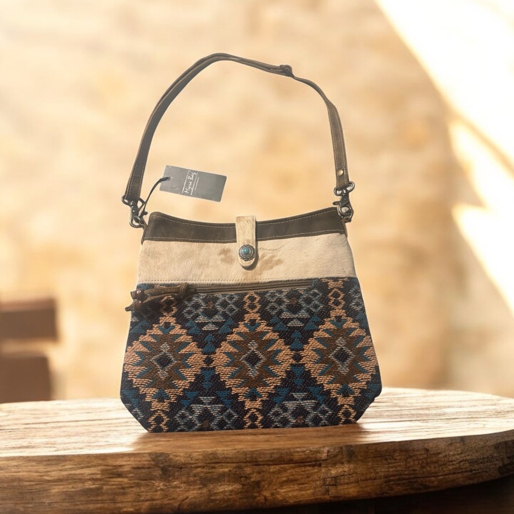 Myra Bag Blue and Brown Geometric Shoulder Bag